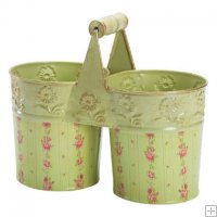 Double Planters - Metal Roses W/Handle Double Planters - Metal Roses W/Handle