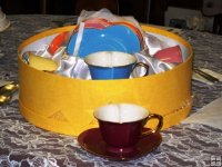 5 oz. Cups & Saucers, Heart Shaped, Asst. Colors 5 oz. Cups & Saucers, Heart Shaped, Asst. Colors
